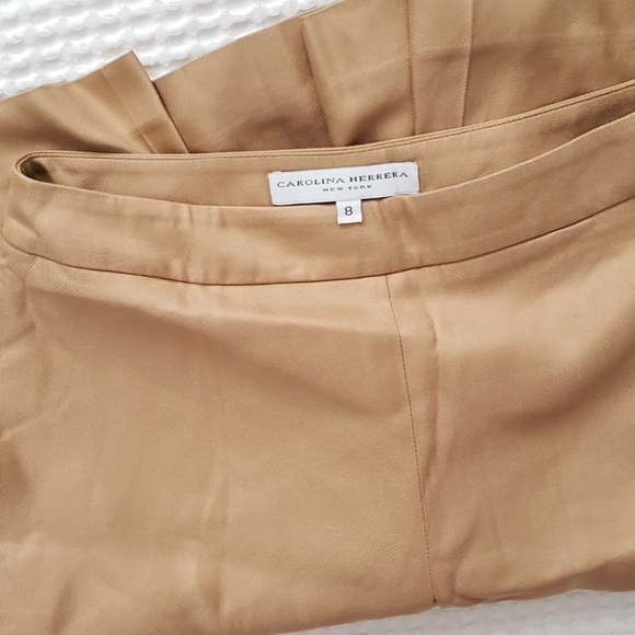NEW Carolina Herrera retro tan flat front high waisted silk gaucho shorts 8 - Picture 7 of 9